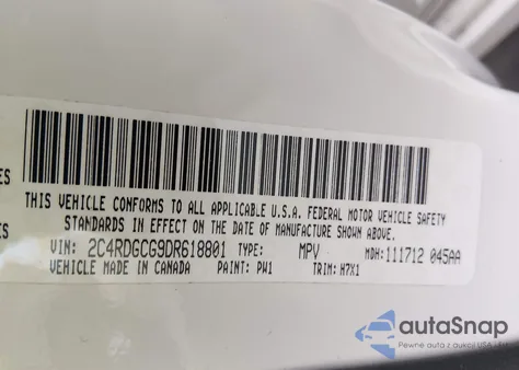 2013 Dodge Grand Caravan Sxt z USA, uszkodzony, nr VIN 2C4RDGCG9DR618801